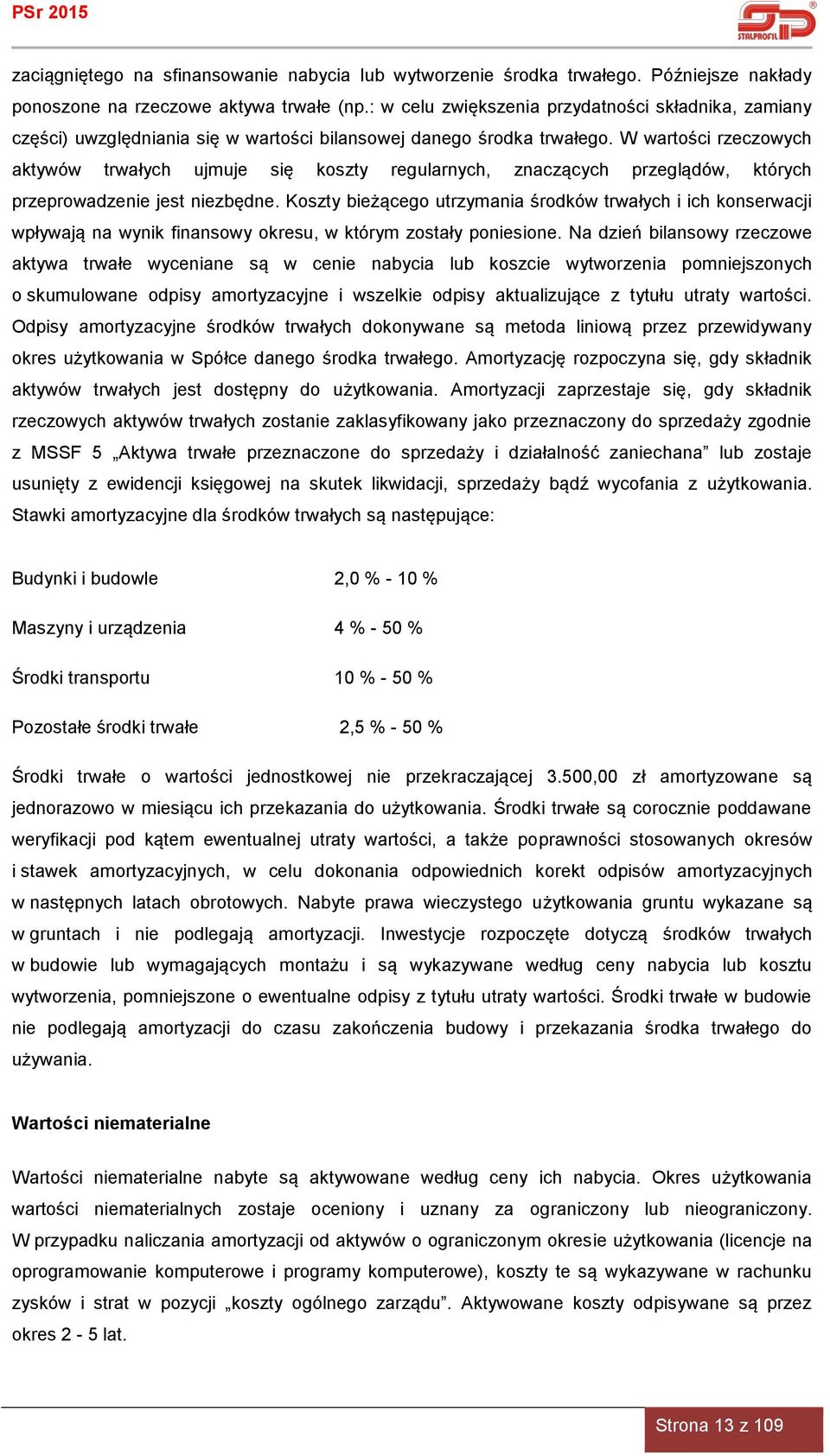 W wartości rzeczowych aktywów trwałych ujmuje się koszty regularnych, znaczących przeglądów, których przeprowadzenie jest niezbędne.