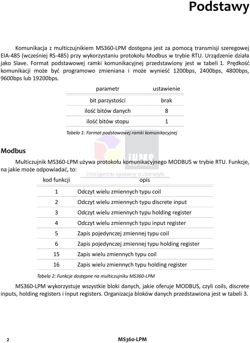 Prędkość komunikacji może być programowo zmieniana i może wynieść 1200bps, 2400bps, 4800bps, 9600bps lub 19200bps.