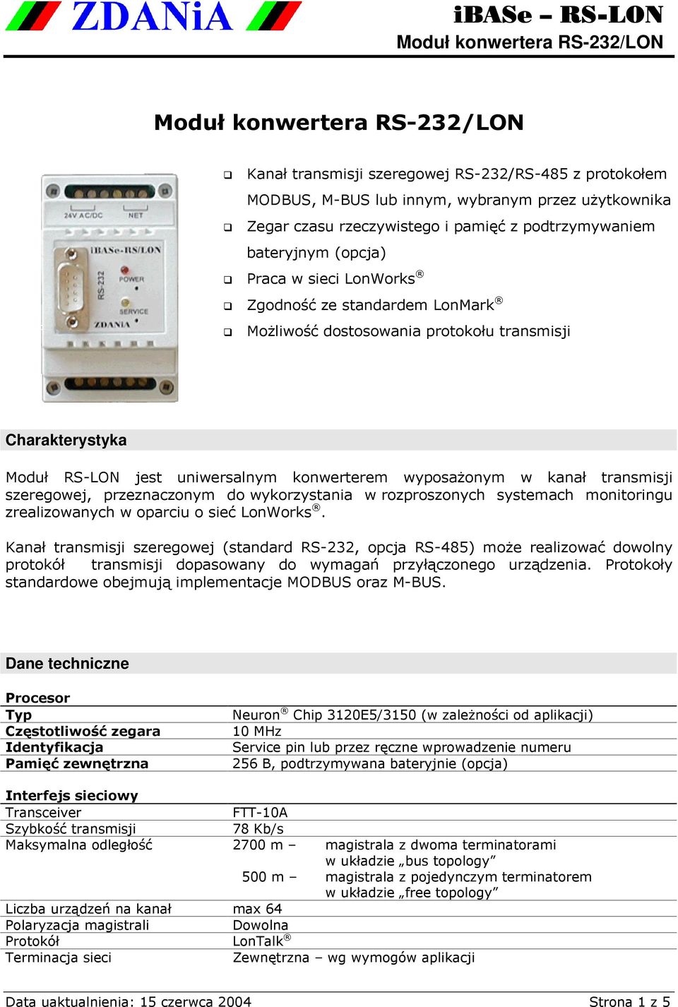 do wykorzystania w rozproszonych systemach monitoringu zrealizowanych w oparciu o sieć LonWorks.