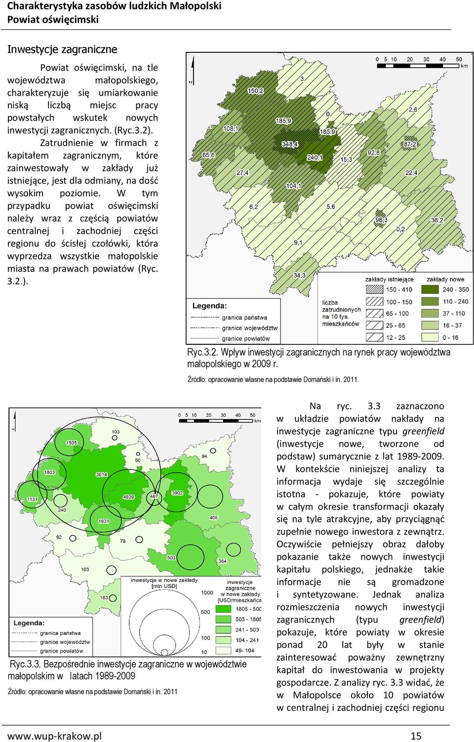 W tym przypadku powiat oświęcimski należy wraz z częścią powiatów centralnej i zachodniej części regionu do ścisłej czołówki, która wyprzedza wszystkie małopolskie miasta na prawach powiatów (Ryc. 3.