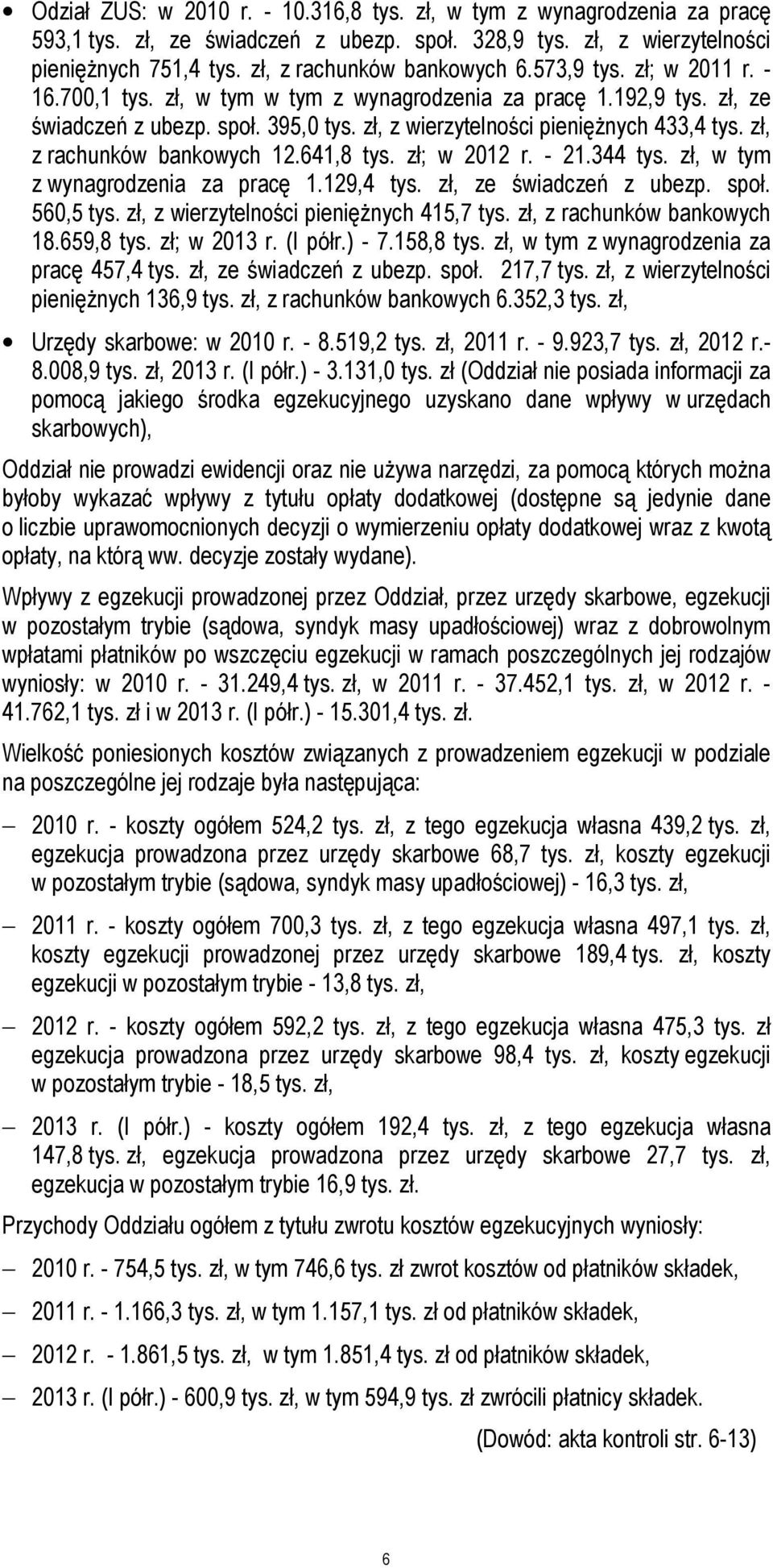 zł, z rachunków bankowych 12.641,8 tys. zł; w 2012 r. - 21.344 tys. zł, w tym z wynagrodzenia za pracę 1.129,4 tys. zł, ze świadczeń z ubezp. społ. 560,5 tys.