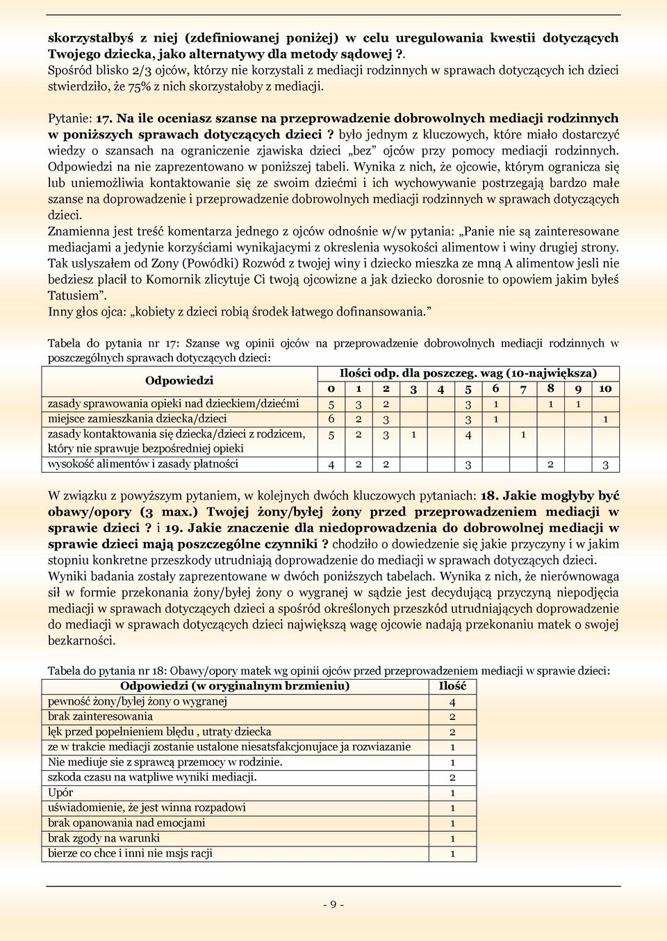 Na ile oceniasz szanse na przeprowadzenie dobrowolnych mediacji rodzinnych w poniższych sprawach dotyczących dzieci?