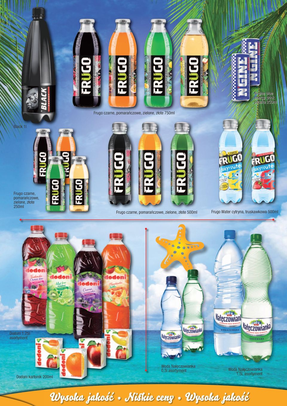 czarne, pomarańczowe, zielone, złote 500ml Frugo Water cytryna, truskawkowa