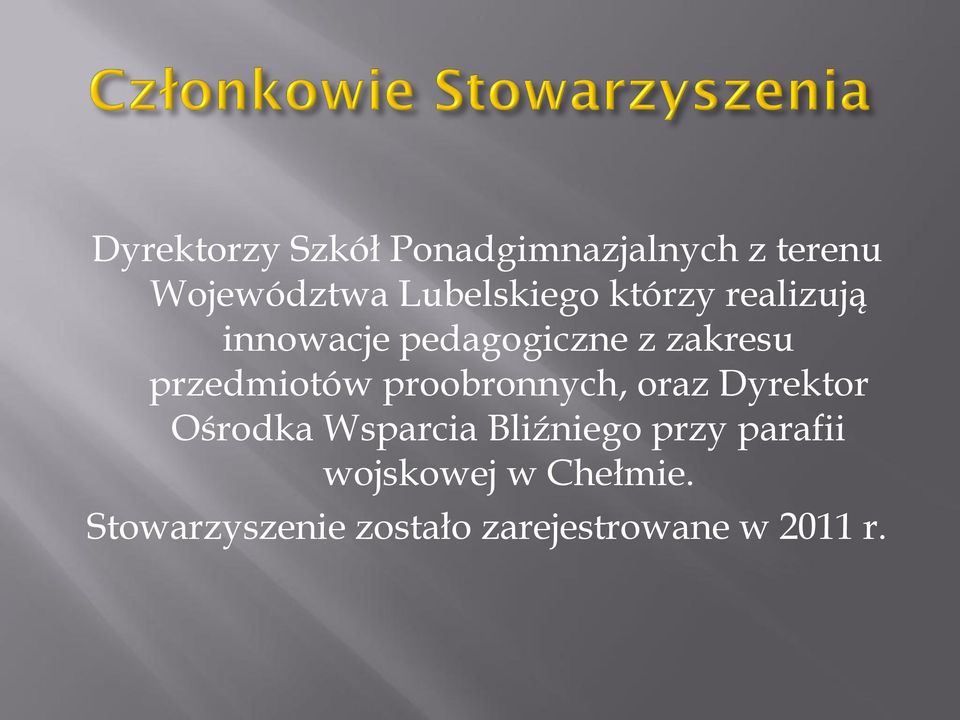 przedmiotów proobronnych, oraz Dyrektor Ośrodka Wsparcia Bliźniego