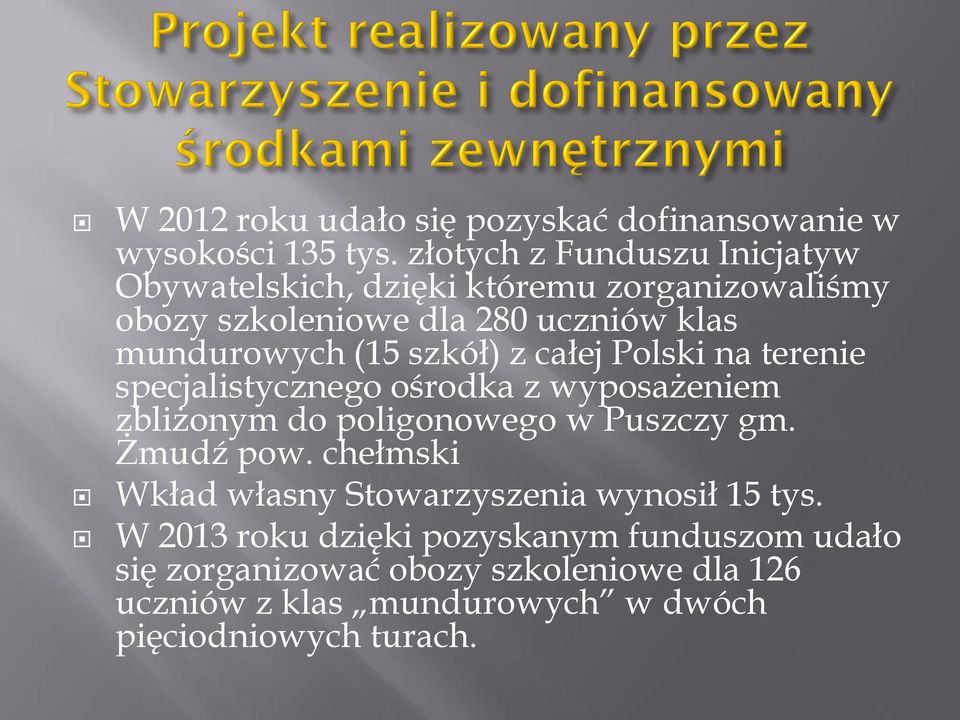 szkół) z całej Polski na terenie specjalistycznego ośrodka z wyposażeniem zbliżonym do poligonowego w Puszczy gm. Żmudź pow.