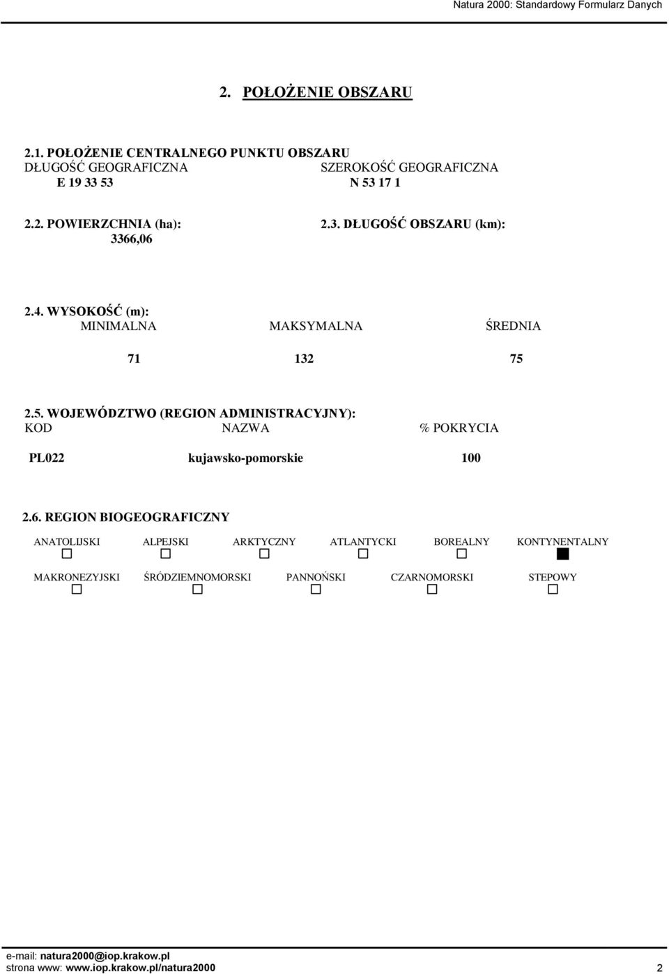 2.5. WOJEWÓDZTWO (REGION ADMINISTRACYJNY): KOD NAZWA % POKRYCIA PL022 kujawsko-pomorskie 100 2.6.