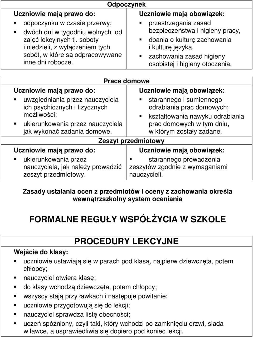 uwzględniania przez nauczyciela ich psychicznych i fizycznych możliwości; ukierunkowania przez nauczyciela jak wykonać zadania domowe.