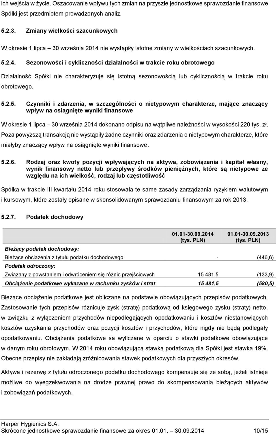 nie wystąpiły istotne zmiany w wielkościach szacunkowych. 5.2.4.