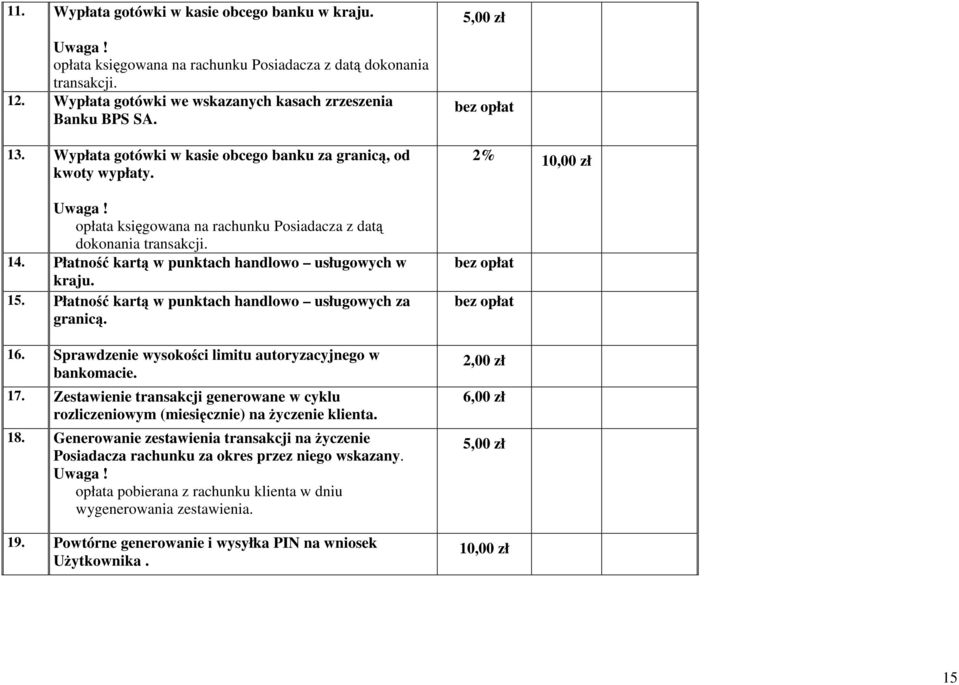 Płatność kartą w punktach handlowo usługowych za granicą. 16. Sprawdzenie wysokości limitu autoryzacyjnego w bankomacie. 17.