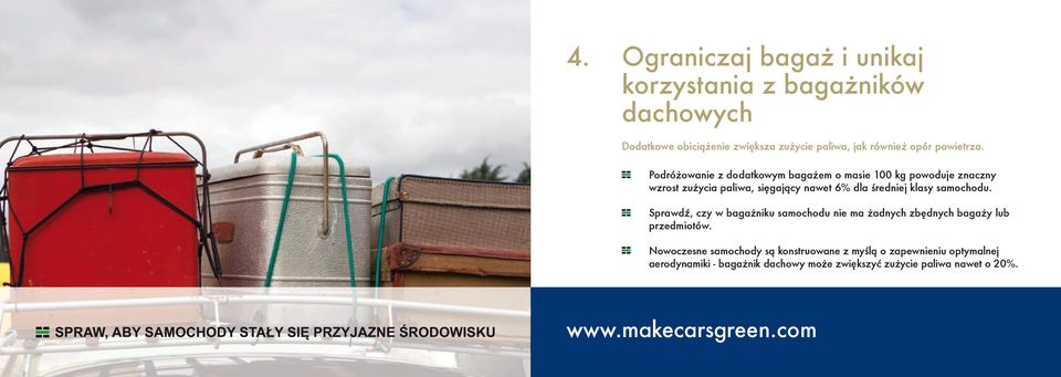 Podróżowanie z dodatkowym bagażem o masie 100 kg powoduje znaczny wzrost zużycia paliwa, sięgający nawet 6% dla średniej