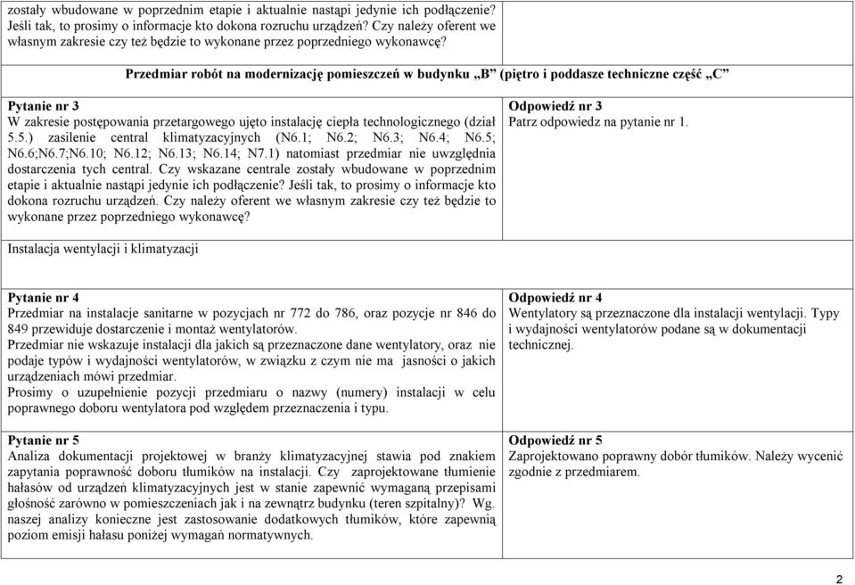 Przedmiar robót na modernizację pomieszczeń w budynku B (piętro i poddasze techniczne część C Pytanie nr 3 W zakresie postępowania przetargowego ujęto instalację ciepła technologicznego (dział 5.