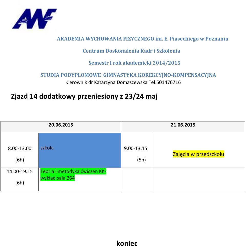 15 szkoła 9.00-13.