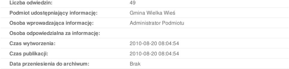 Osoba odpowiedzialna za informację: Czas wytworzenia: 2010-08-20