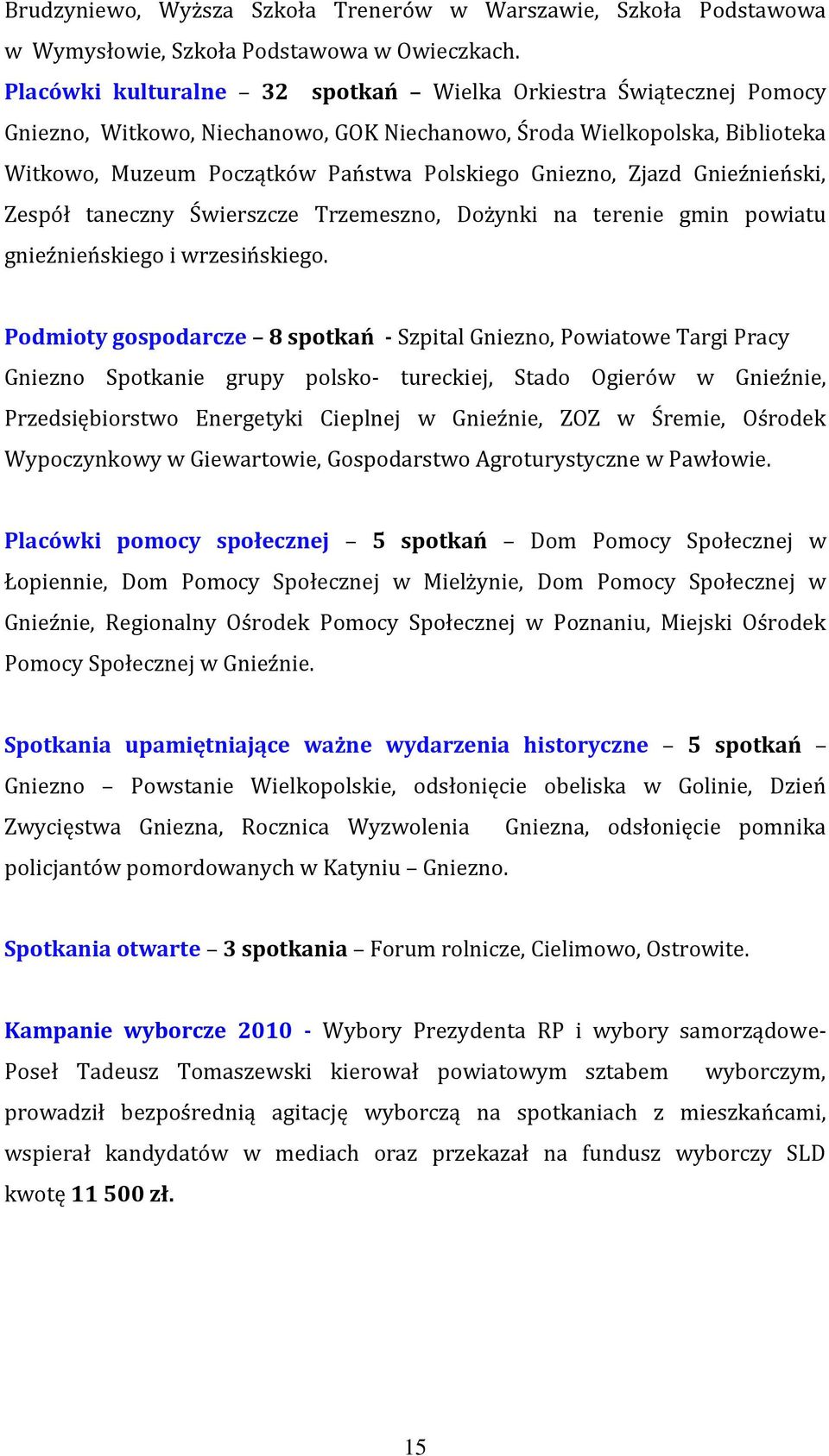 Zjazd Gnieźnieński, Zespół taneczny Świerszcze Trzemeszno, Dożynki na terenie gmin powiatu gnieźnieńskiego i wrzesińskiego.