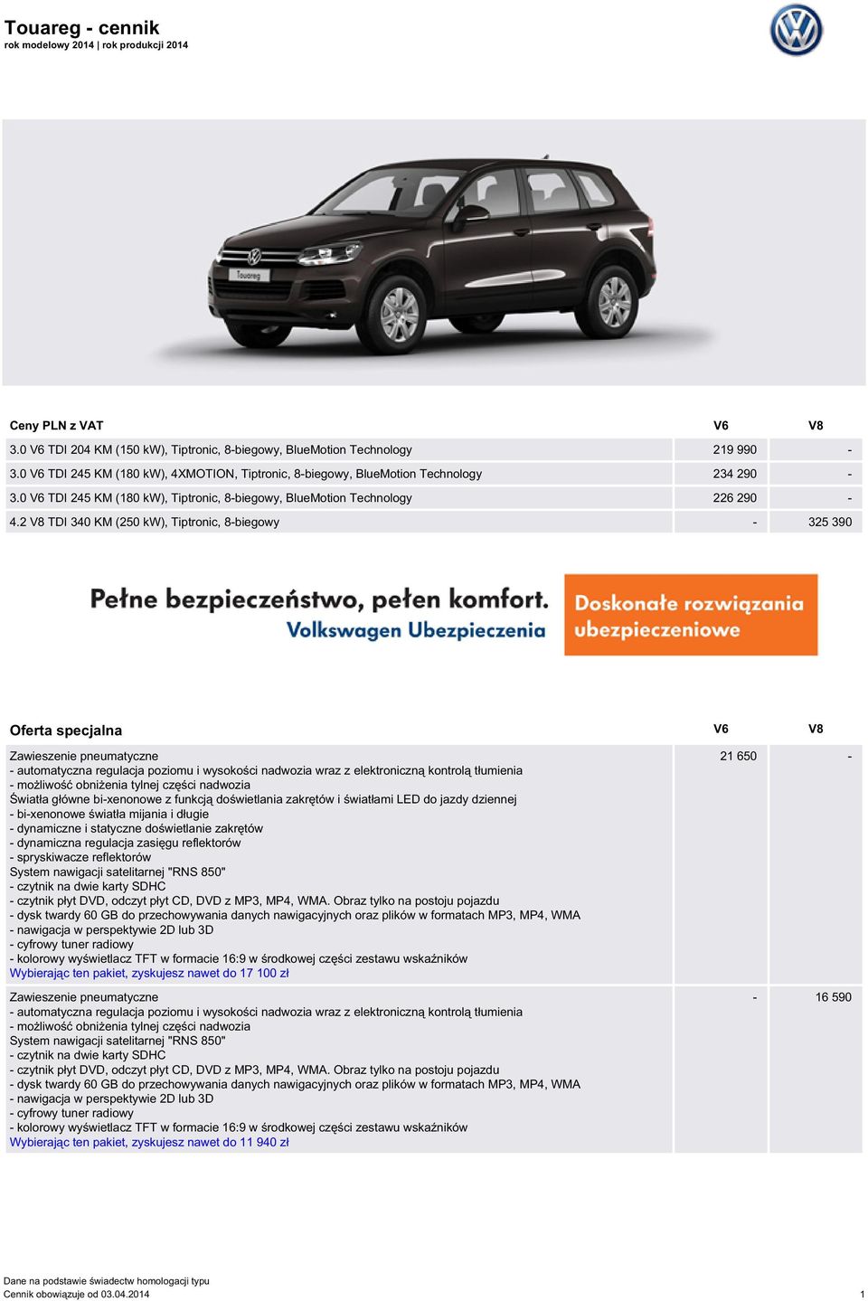 2 TDI 340 KM (250 kw), Tiptronic, 8-biegowy - 325 390 Oferta specjalna Zawieszenie pneumatyczne - automatyczna regulacja poziomu i wysokości nadwozia wraz z elektroniczną kontrolą tłumienia -