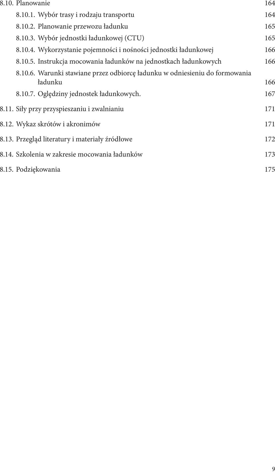 10.7. Oględziny jednostek ładunkowych. 167 8.11. Siły przy przyspieszaniu i zwalnianiu 171 8.12. Wykaz skrótów i akronimów 171 8.13.