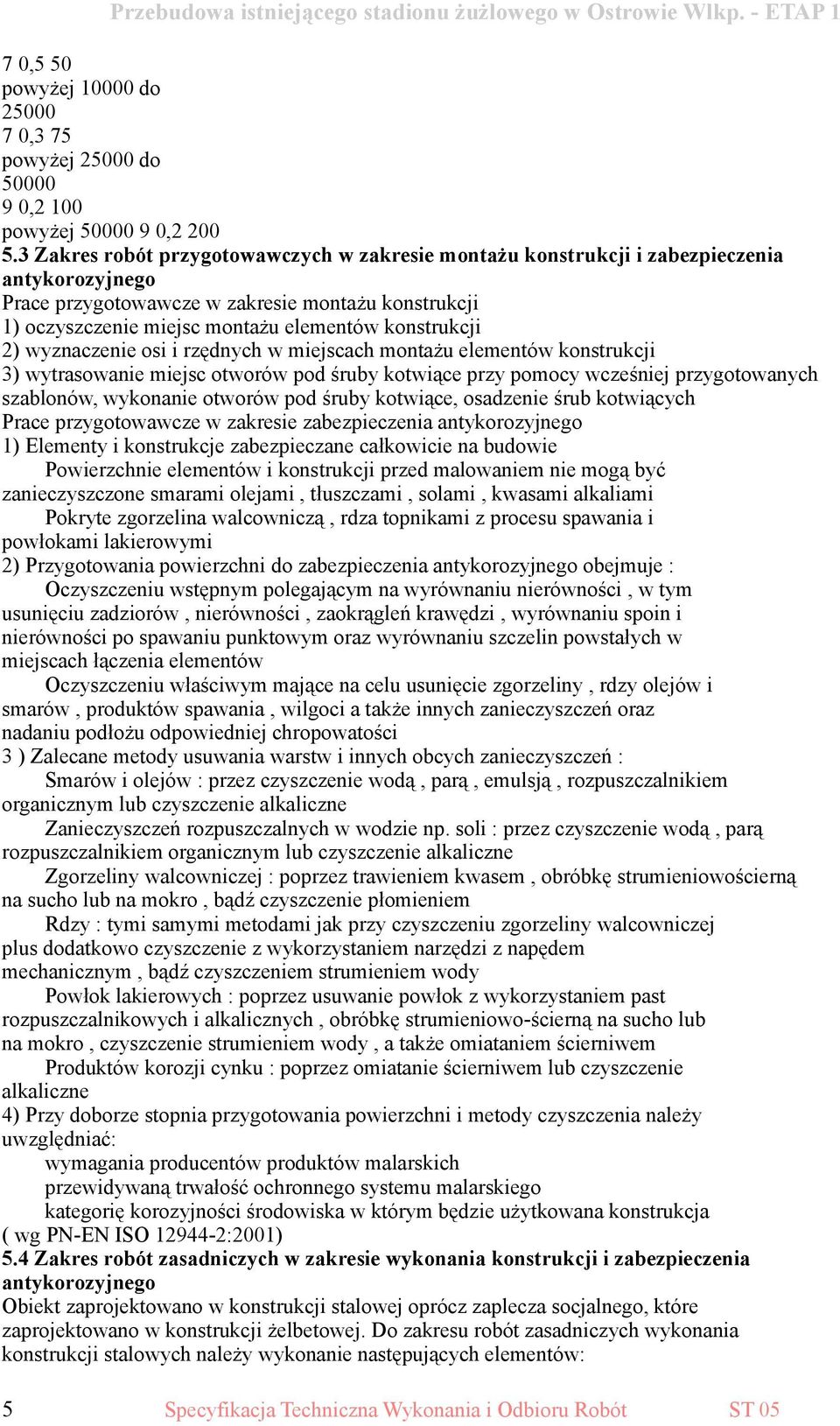 konstrukcji 2) wyznaczenie osi i rzędnych w miejscach montażu elementów konstrukcji 3) wytrasowanie miejsc otworów pod śruby kotwiące przy pomocy wcześniej przygotowanych szablonów, wykonanie otworów