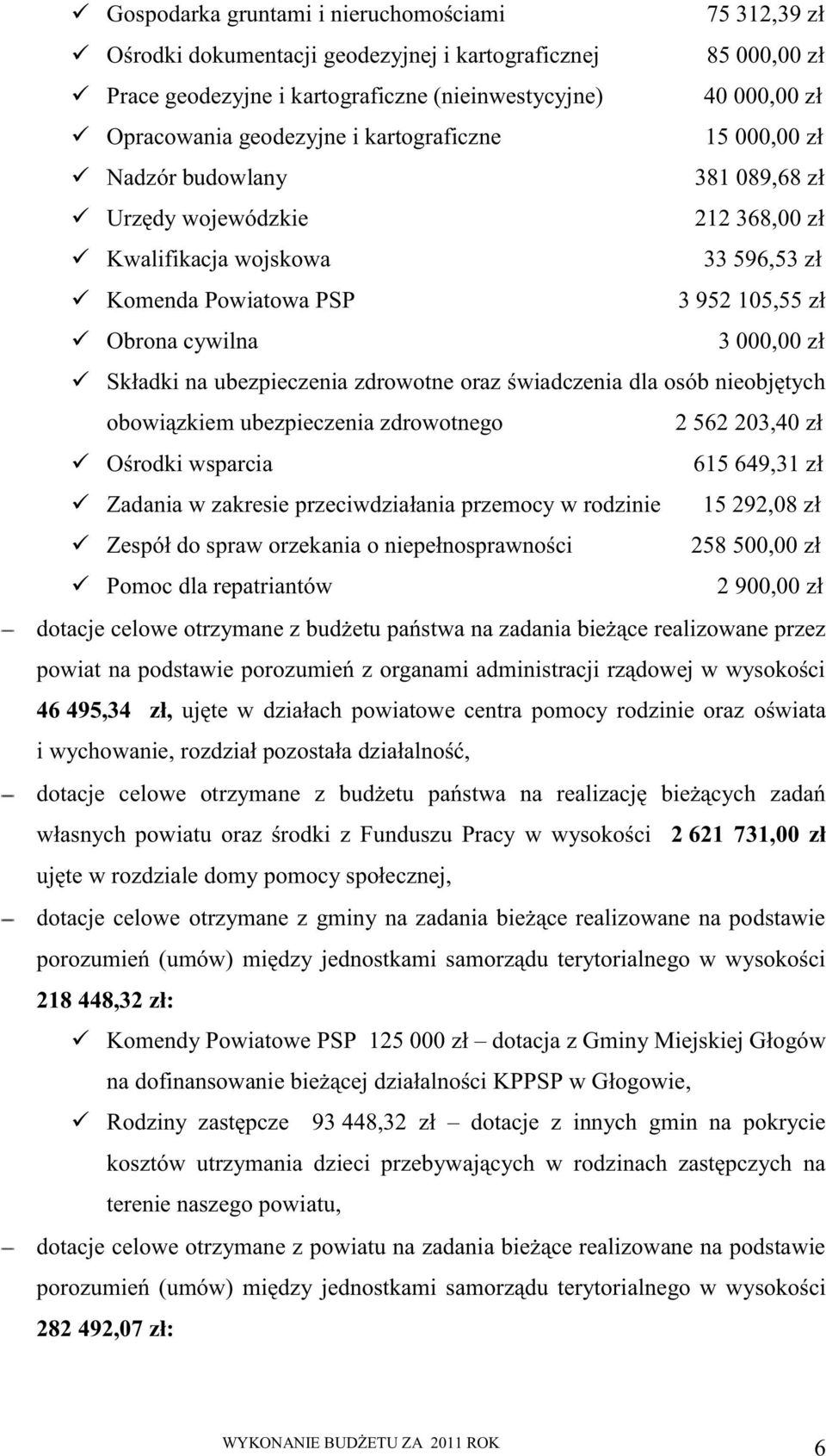 000,00 zł Składki na ubezpieczenia zdrowotne oraz świadczenia dla osób nieobjętych obowiązkiem ubezpieczenia zdrowotnego 2 562 203,40 zł Ośrodki wsparcia 615 649,31 zł Zadania w zakresie