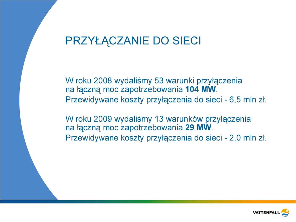 Przewidywane koszty przyłączenia do sieci - 6,5 mln zł.