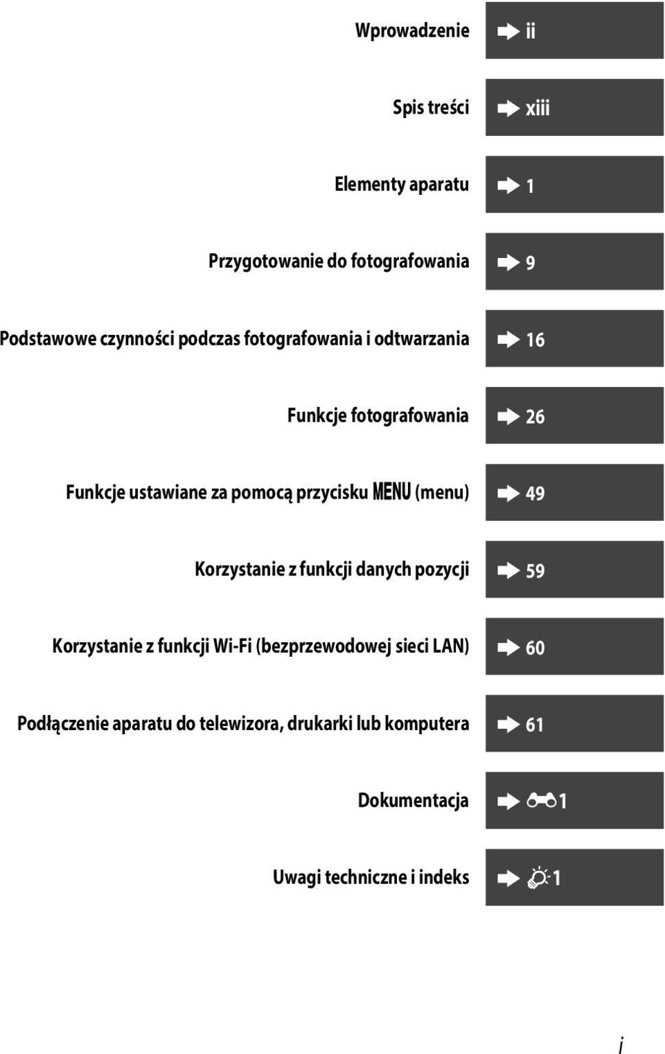 (menu) 49 Korzystanie z funkcji danych pozycji 59 Korzystanie z funkcji Wi-Fi (bezprzewodowej sieci LAN)