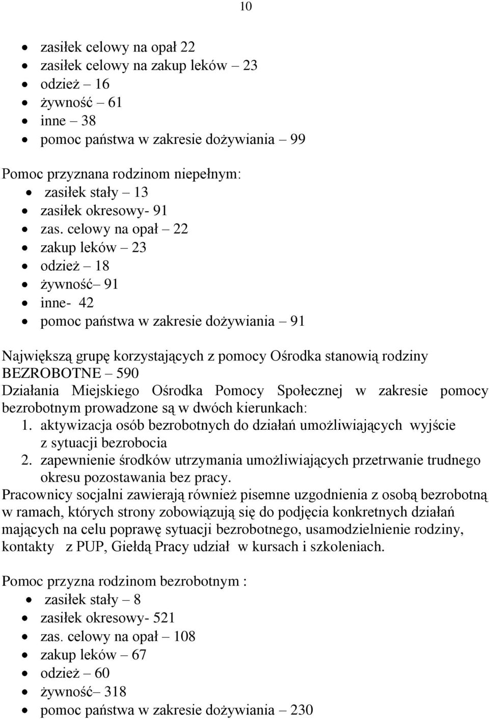 celowy na opał 22 zakup leków 23 odzież 18 żywność 91 inne- 42 pomoc państwa w zakresie dożywiania 91 Największą grupę korzystających z pomocy Ośrodka stanowią rodziny BEZROBOTNE 590 Działania