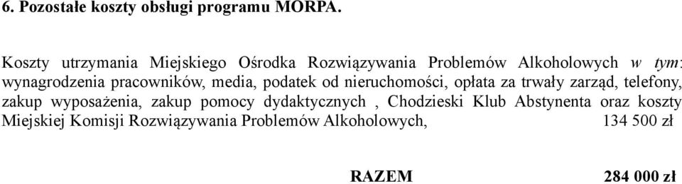 pracowników, media, podatek od nieruchomości, opłata za trwały zarząd, telefony, zakup