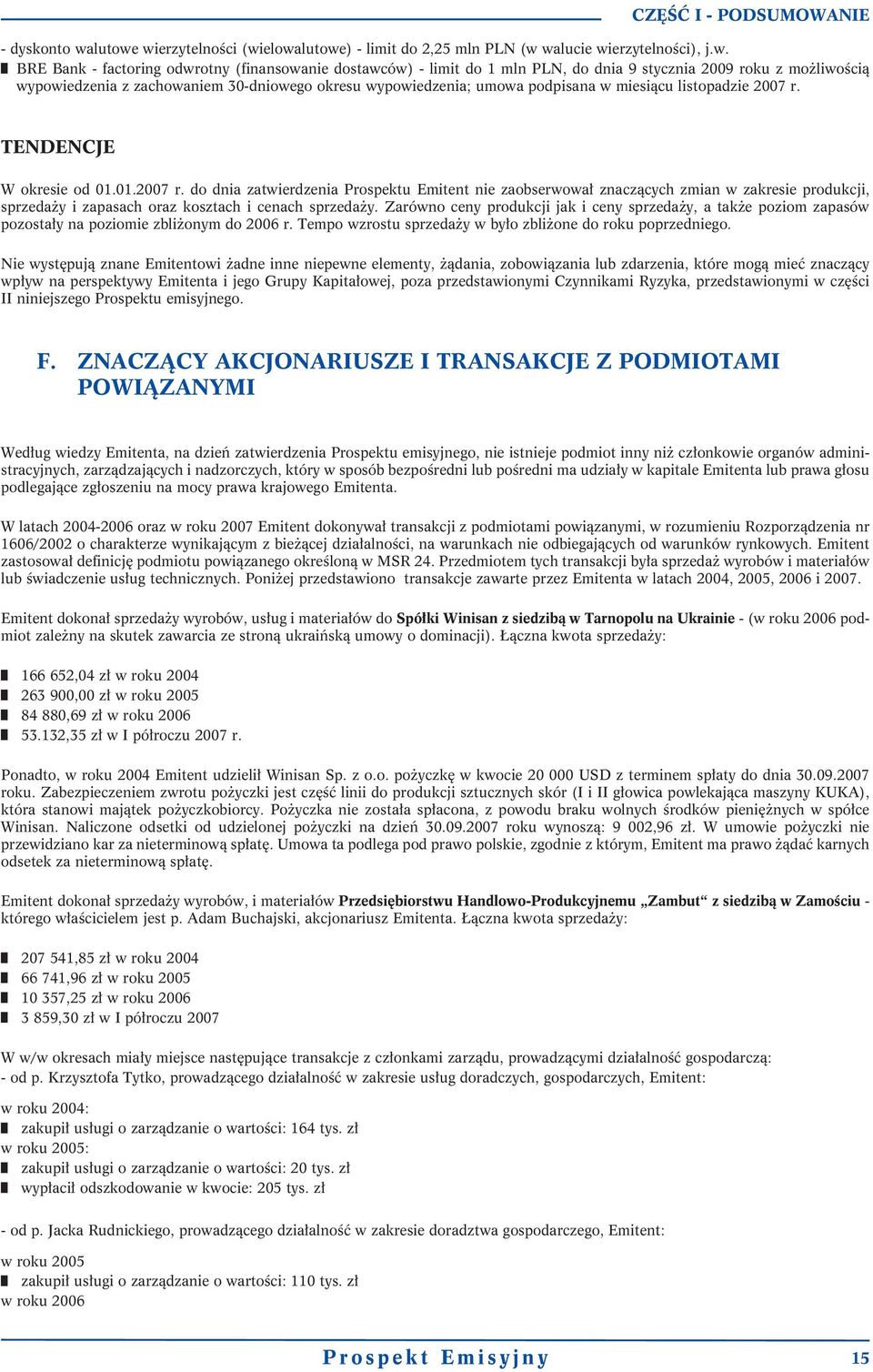 wierzytelności (wielowa) - limit do 2,25 mln PLN (w walucie wierzytelności), j.w. BRE Bank - factoring odwrotny (finansowanie dostawców) - limit do 1 mln PLN, do dnia 9 stycznia 2009 roku z