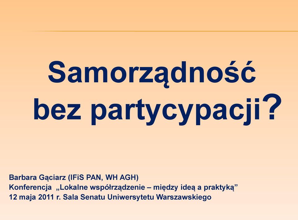 Konferencja Lokalne współrządzenie między