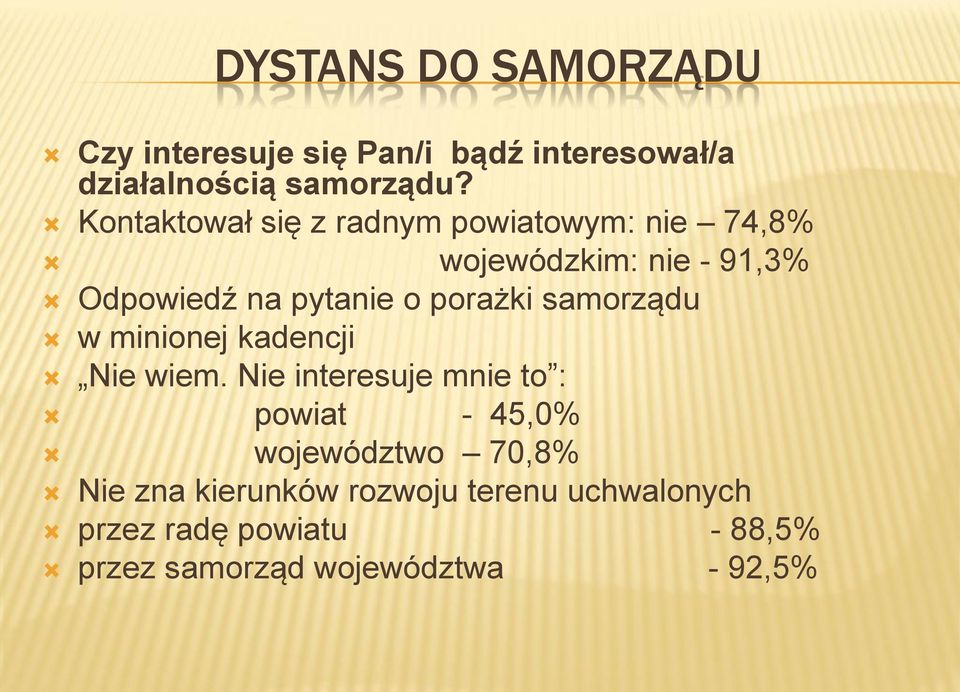 porażki samorządu w minionej kadencji Nie wiem.