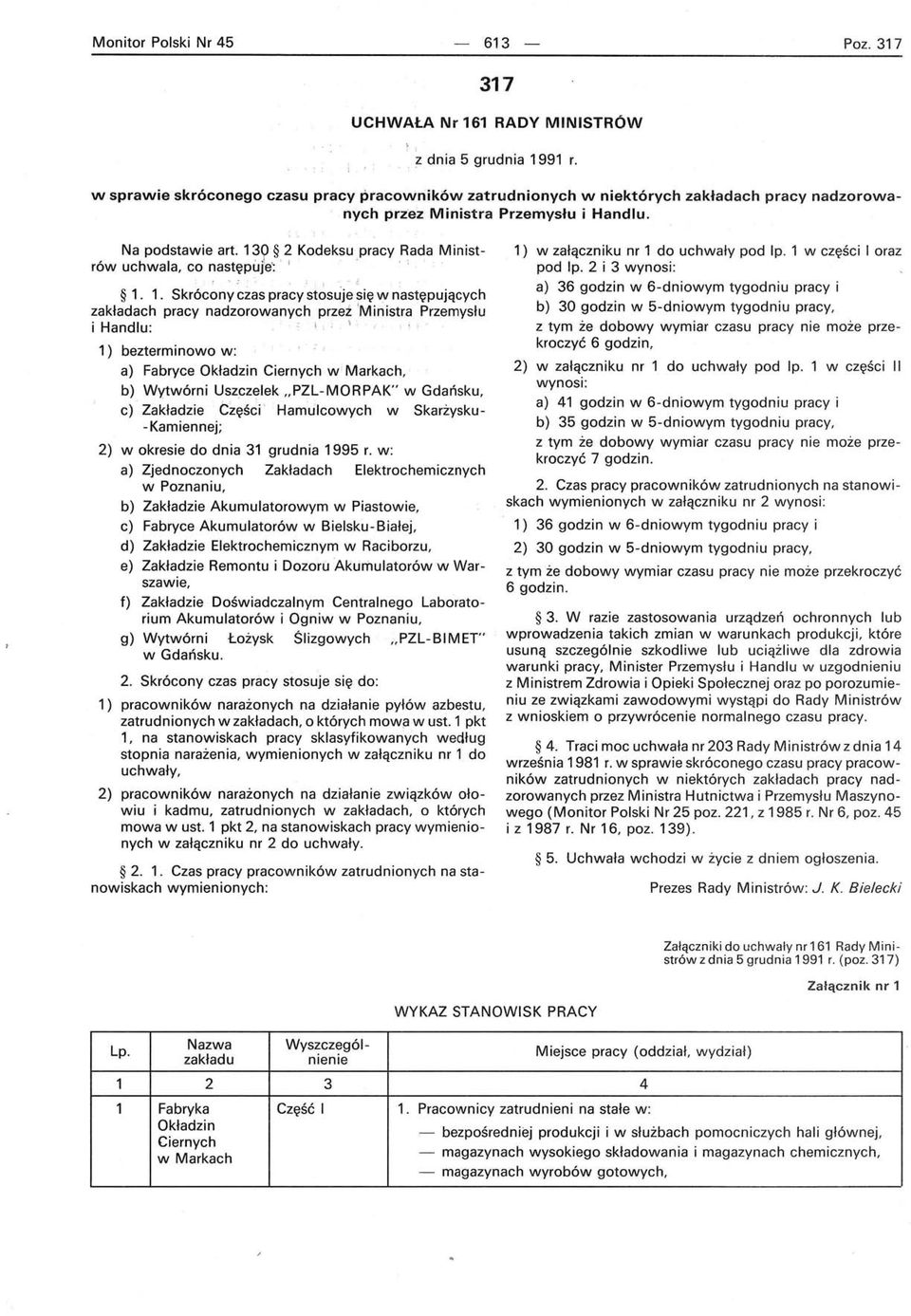 130 2 Kodeksu pracy Rada Ministrów uchwala, co następuie': ' j '" 1. 1. Skrócony cźas pracy stosuje się w następujących zakładach pracy nadzorowanych przeź 'Ministra Przemysłu i Handlu: i.