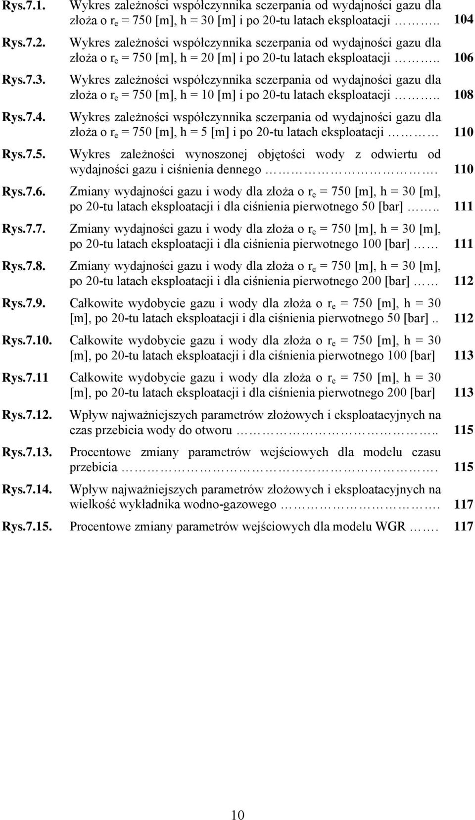 . 106 Wykres zależności współczynnika sczerpania od wydajności gazu dla złoża o r e = 750 [m], h = 10 [m] i po 20-tu latach eksploatacji.