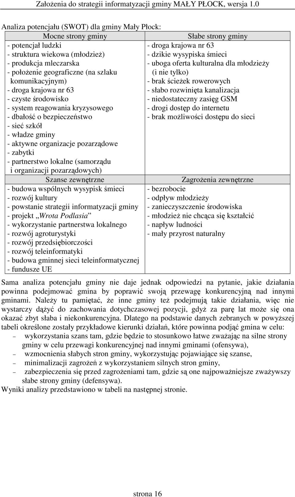 rodowisko - niedostateczny zasig GSM - system reagowania kryzysowego - drogi dostp do internetu - dbało o bezpieczestwo - brak moliwoci dostpu do sieci - sie szkół - władze gminy - aktywne