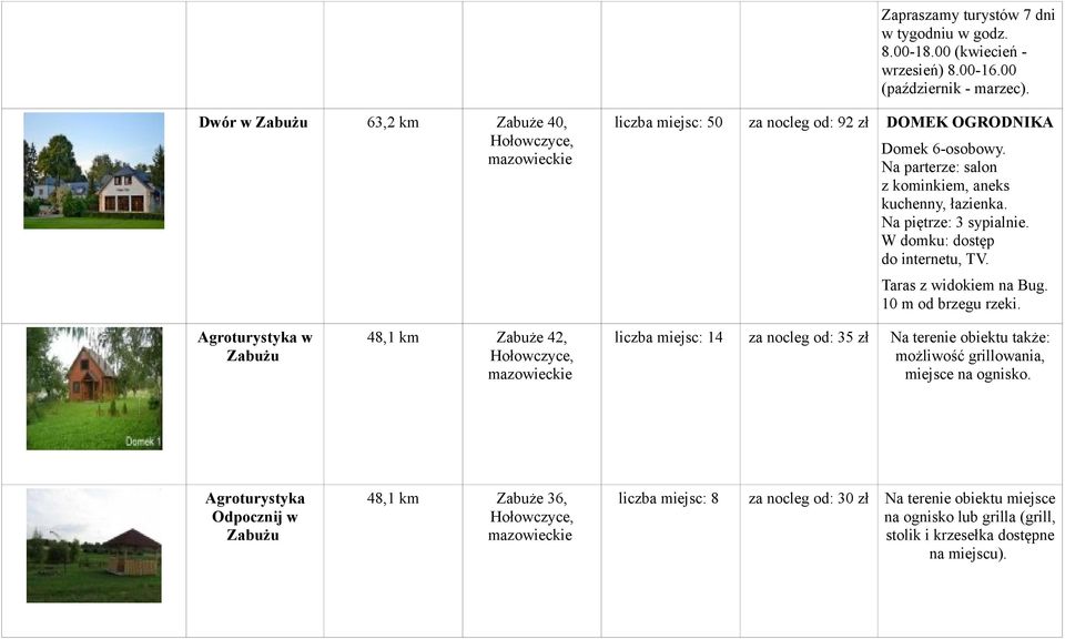 Na piętrze: 3 sypialnie. W domku: dostęp do internetu, TV. Taras z widokiem na Bug. 10 m od brzegu rzeki.