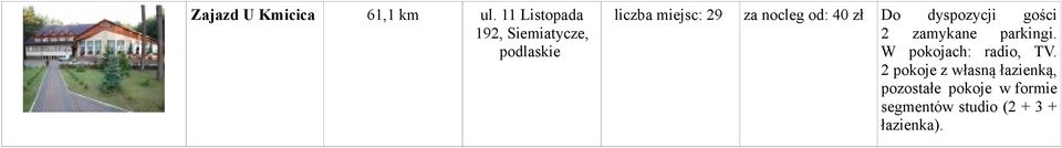 40 zł Do dyspozycji gości 2 zamykane parkingi.