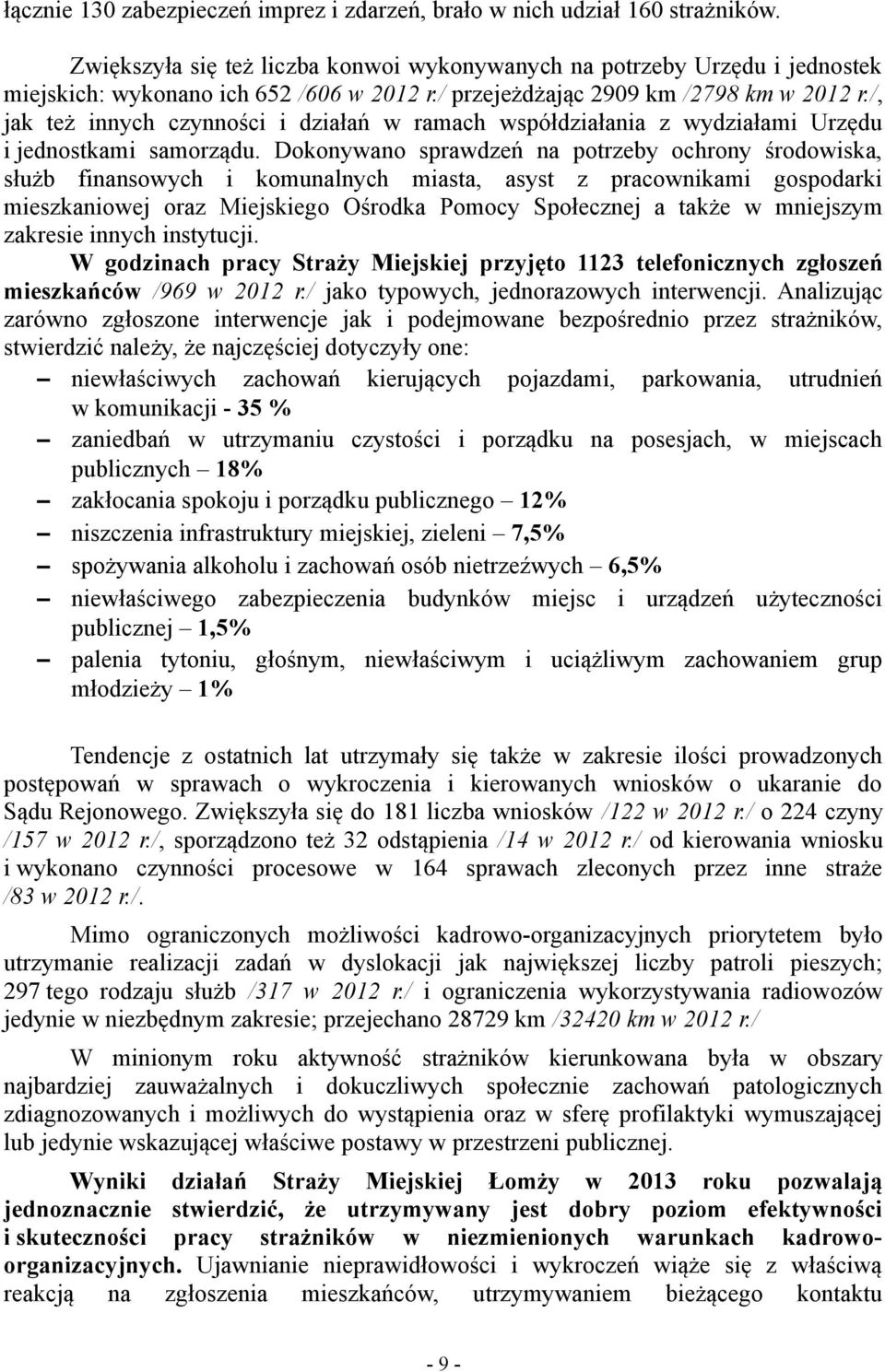 Dokonywano sprawdzeń na potrzeby ochrony środowiska, służb finansowych i komunalnych miasta, asyst z pracownikami gospodarki mieszkaniowej oraz Miejskiego Ośrodka Pomocy Społecznej a także w