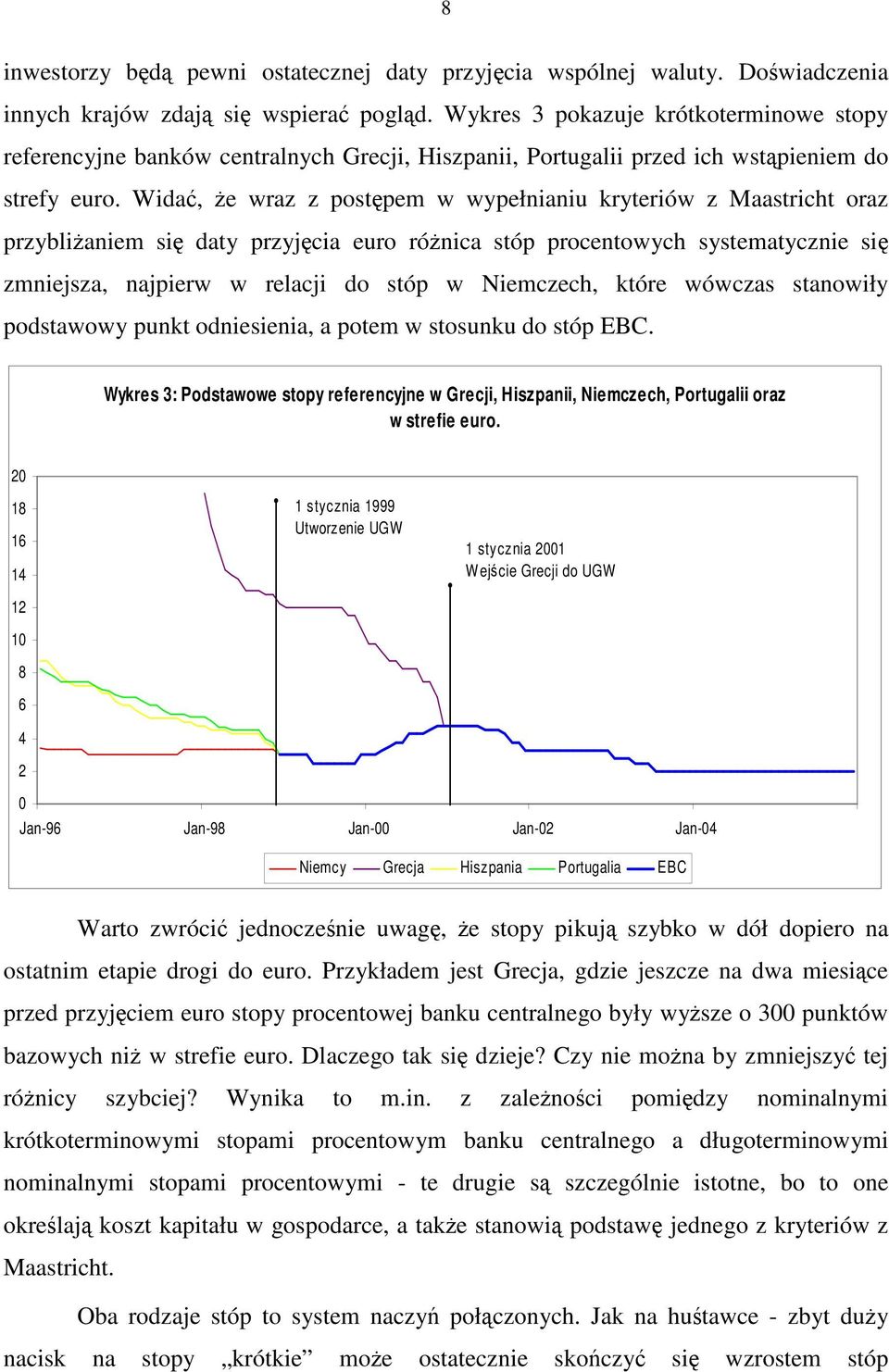 Wida, e wraz z postpem w wypełnianiu kryteriów z Maastricht oraz przyblianiem si daty przyjcia euro rónica stóp procentowych systematycznie si zmniejsza, najpierw w relacji do stóp w Niemczech, które