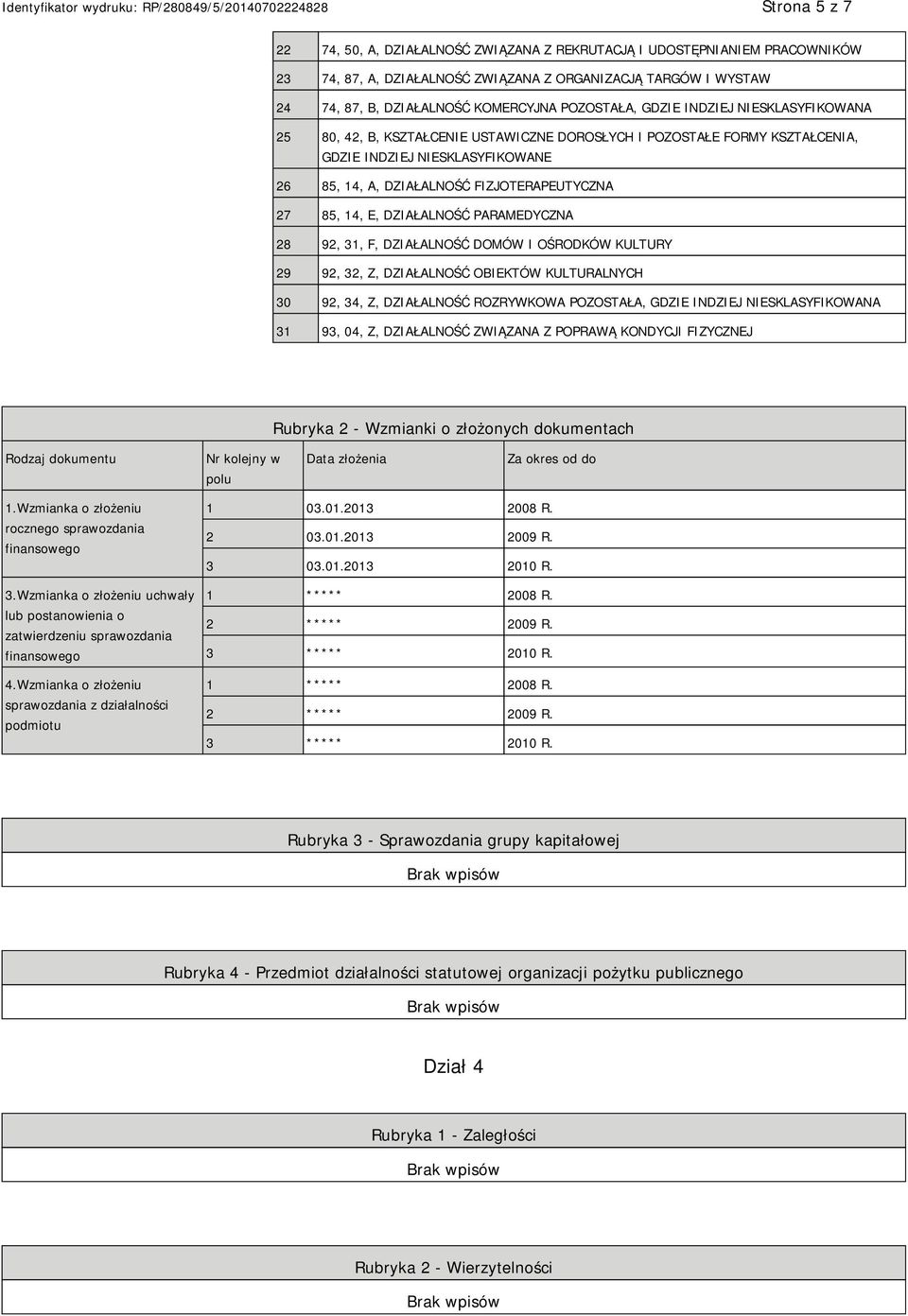 DZIAŁALNOŚĆ PARAMEDYCZNA 28 92, 31, F, DZIAŁALNOŚĆ DOMÓW I OŚRODKÓW KULTURY 29 92, 32, Z, DZIAŁALNOŚĆ OBIEKTÓW KULTURALNYCH 30 92, 34, Z, DZIAŁALNOŚĆ ROZRYWKOWA POZOSTAŁA, GDZIE INDZIEJ