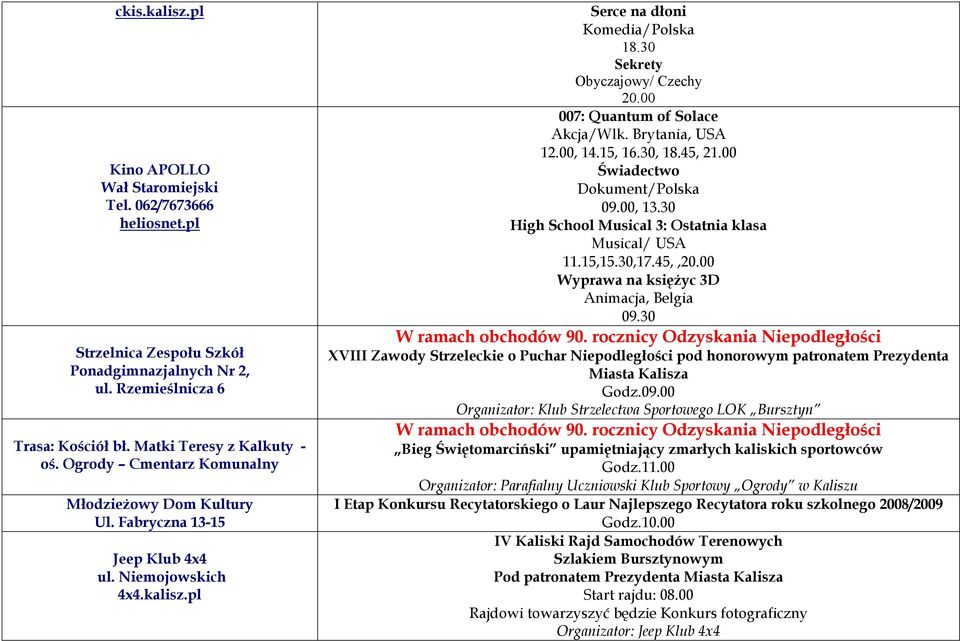 rocznicy Odzyskania Niepodległości XVIII Zawody Strzeleckie o Puchar Niepodległości pod honorowym patronatem Prezydenta Miasta Kalisza Godz.09.