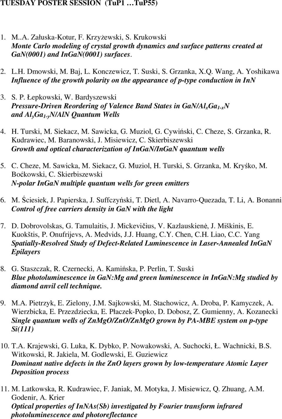 Wang, A. Yoshikawa Influence of the growth polarity on the appearance of p-type conduction in InN 3. S. P. Łepkowski, W.