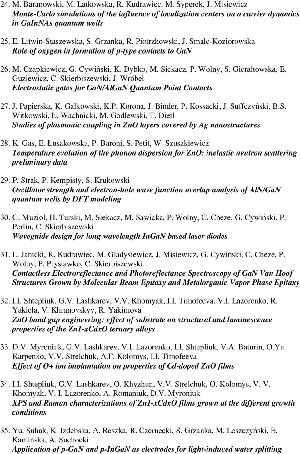 Gierałtowska, E. Guziewicz, C. Skierbiszewski, J. Wróbel Electrostatic gates for GaN/AlGaN Quantum Point Contacts 27. J. Papierska, K. Gałkowski, K.P. Korona, J. Binder, P. Kossacki, J.