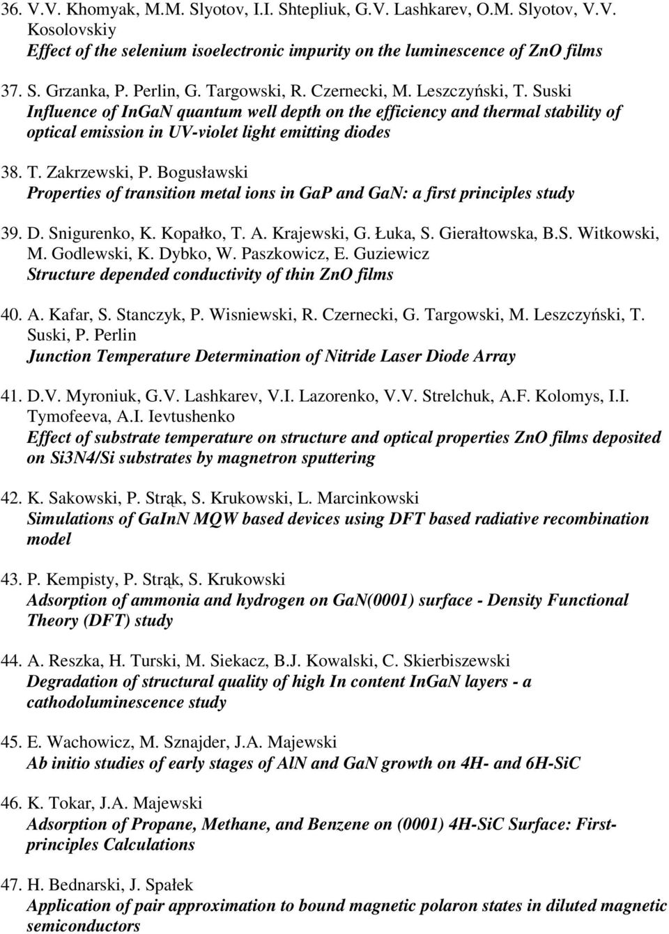 Bogusławski Properties of transition metal ions in GaP and GaN: a first principles study 39. D. Snigurenko, K. Kopałko, T. A. Krajewski, G. Łuka, S. Gierałtowska, B.S. Witkowski, M. Godlewski, K.