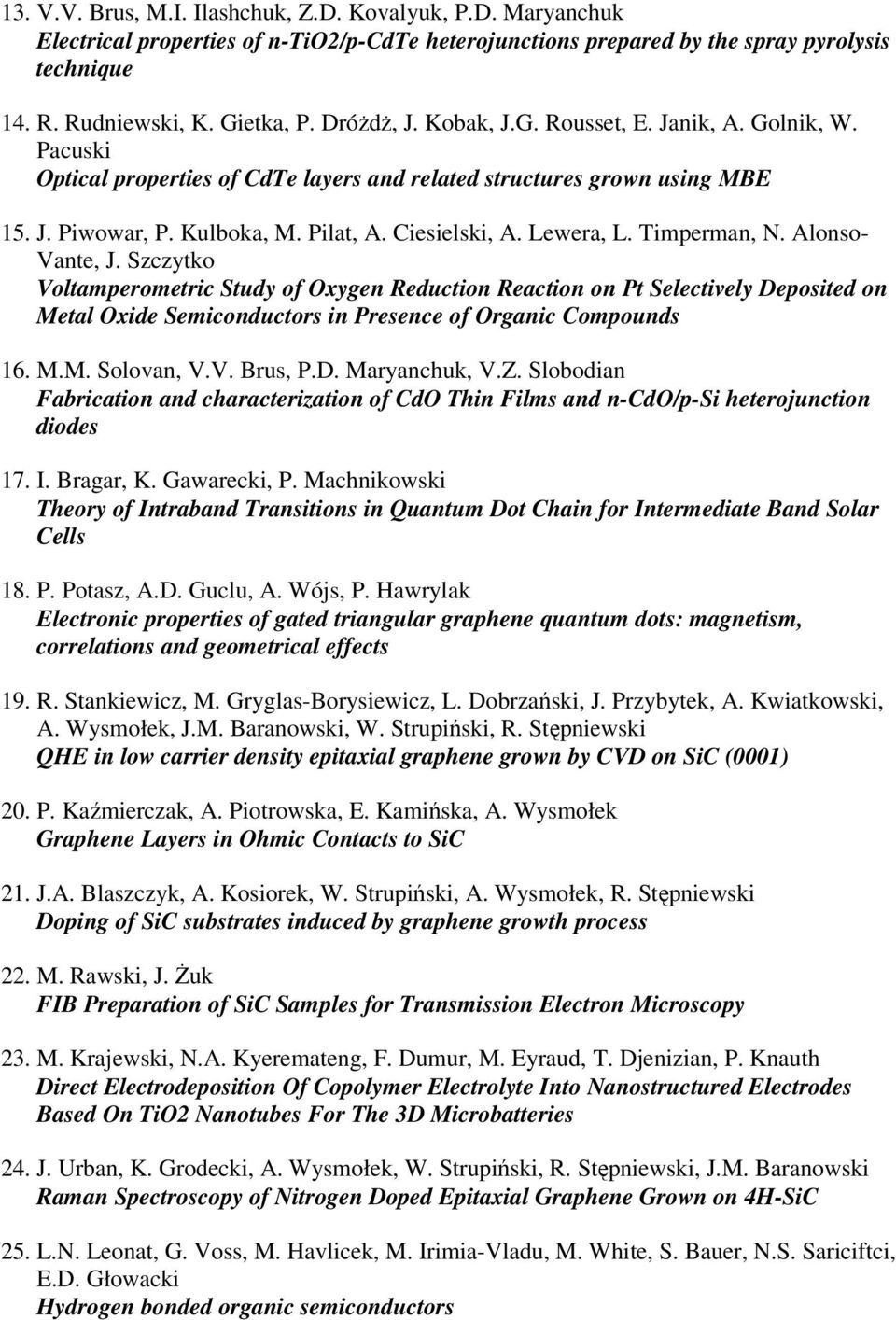 Lewera, L. Timperman, N. Alonso- Vante, J. Szczytko Voltamperometric Study of Oxygen Reduction Reaction on Pt Selectively Deposited on Metal Oxide Semiconductors in Presence of Organic Compounds 16.