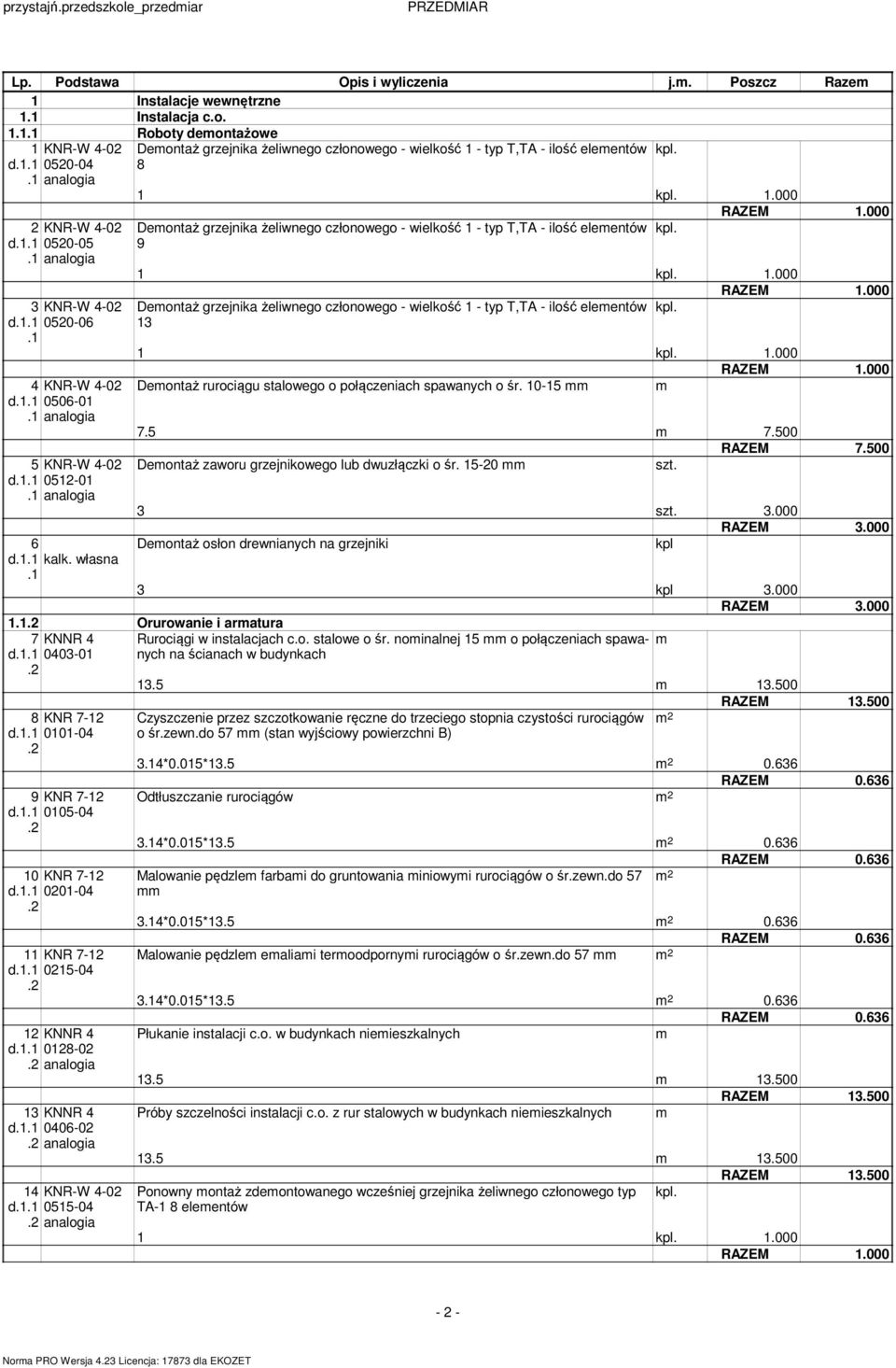 1 Demontaż grzejnika żeliwnego członowego - wielkość 1 - typ T,TA - ilość elementów 8 Demontaż grzejnika żeliwnego członowego - wielkość 1 - typ T,TA - ilość elementów 9 Demontaż grzejnika żeliwnego