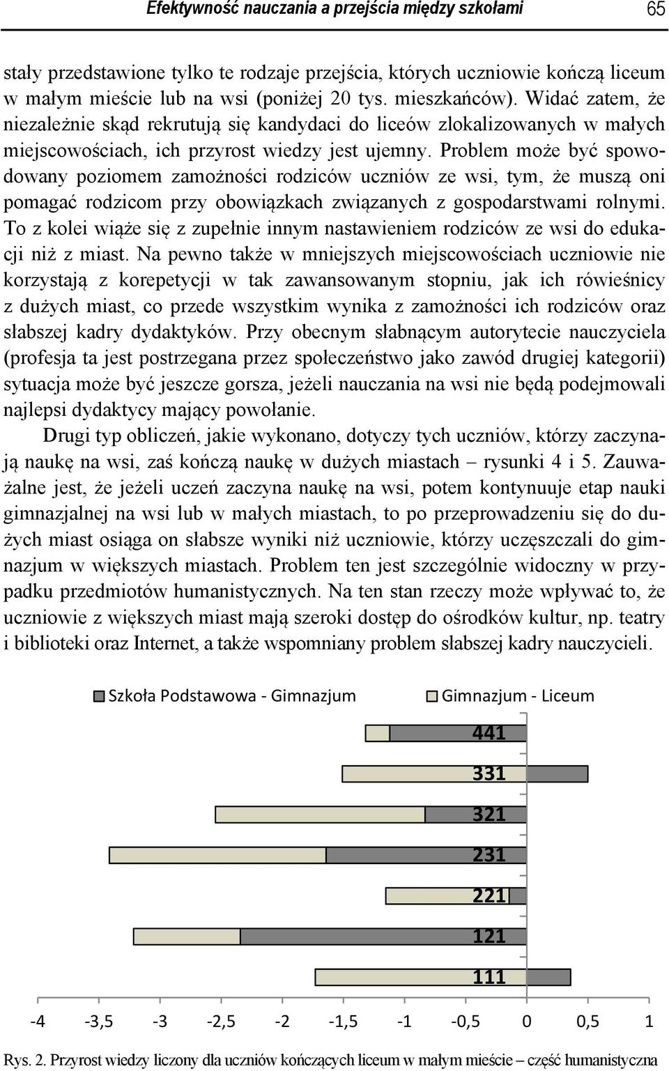Problem może być spowodowany poziomem zamożności rodziców uczniów ze wsi, tym, że muszą oni pomagać rodzicom przy obowiązkach związanych z gospodarstwami rolnymi.