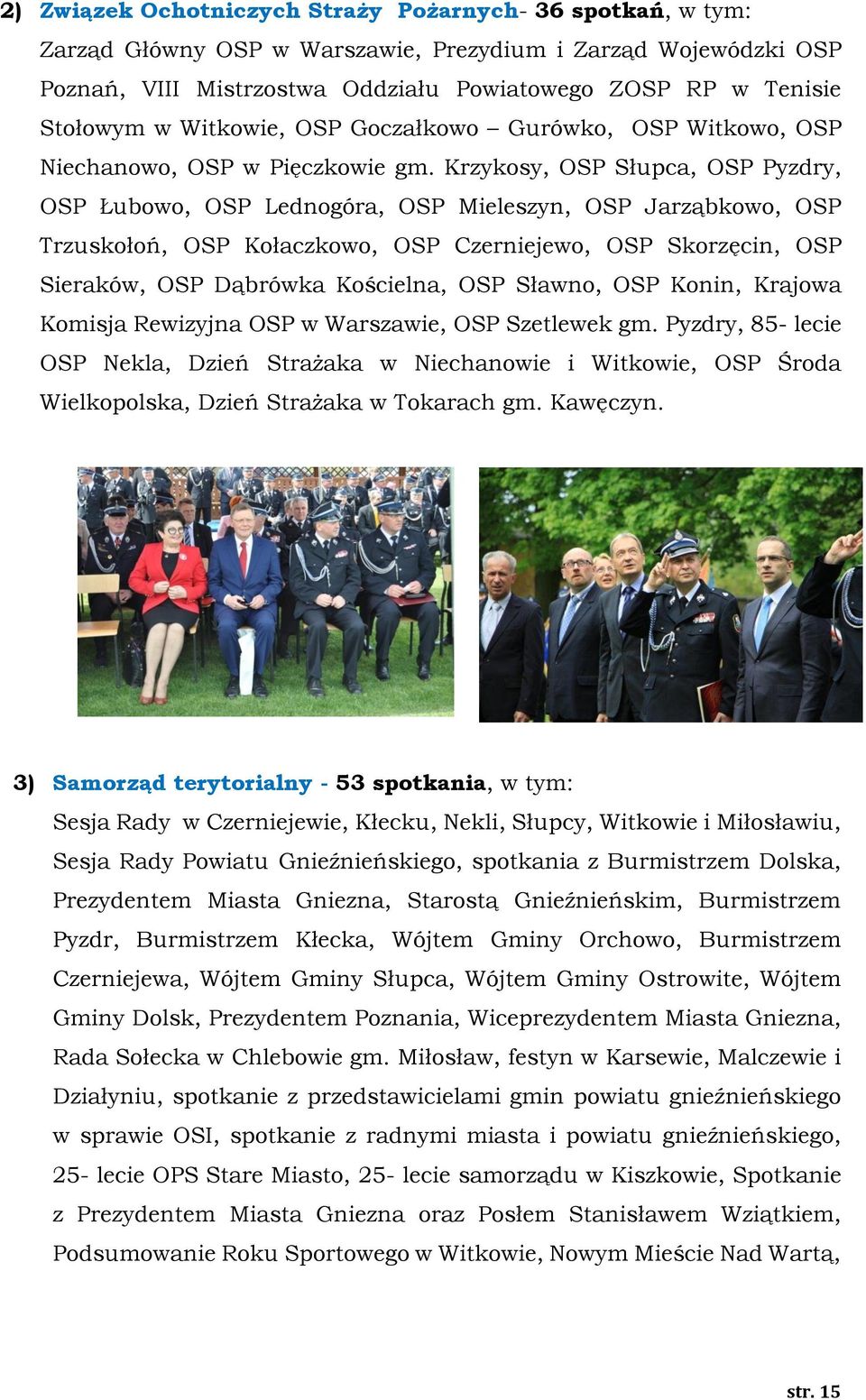 Krzykosy, OSP Słupca, OSP Pyzdry, OSP Łubowo, OSP Lednogóra, OSP Mieleszyn, OSP Jarząbkowo, OSP Trzuskołoń, OSP Kołaczkowo, OSP Czerniejewo, OSP Skorzęcin, OSP Sieraków, OSP Dąbrówka Kościelna, OSP