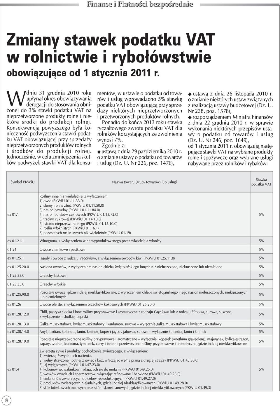 Konsekwencją powyższego była konieczność podwyższenia stawki podatku VAT obowiązującej przy sprzedaży nieprzetworzonych produktów rolnych i środków do produkcji rolnej.