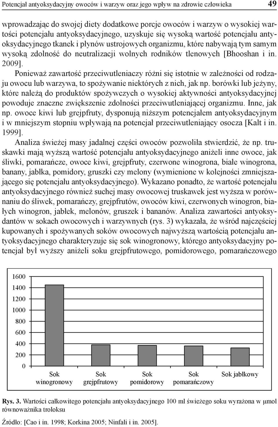 2009]. Ponieważ zawartość przeciwutleniaczy różni się istotnie w zależności od rodzaju owocu lub warzywa, to spożywanie niektórych z nich, jak np.