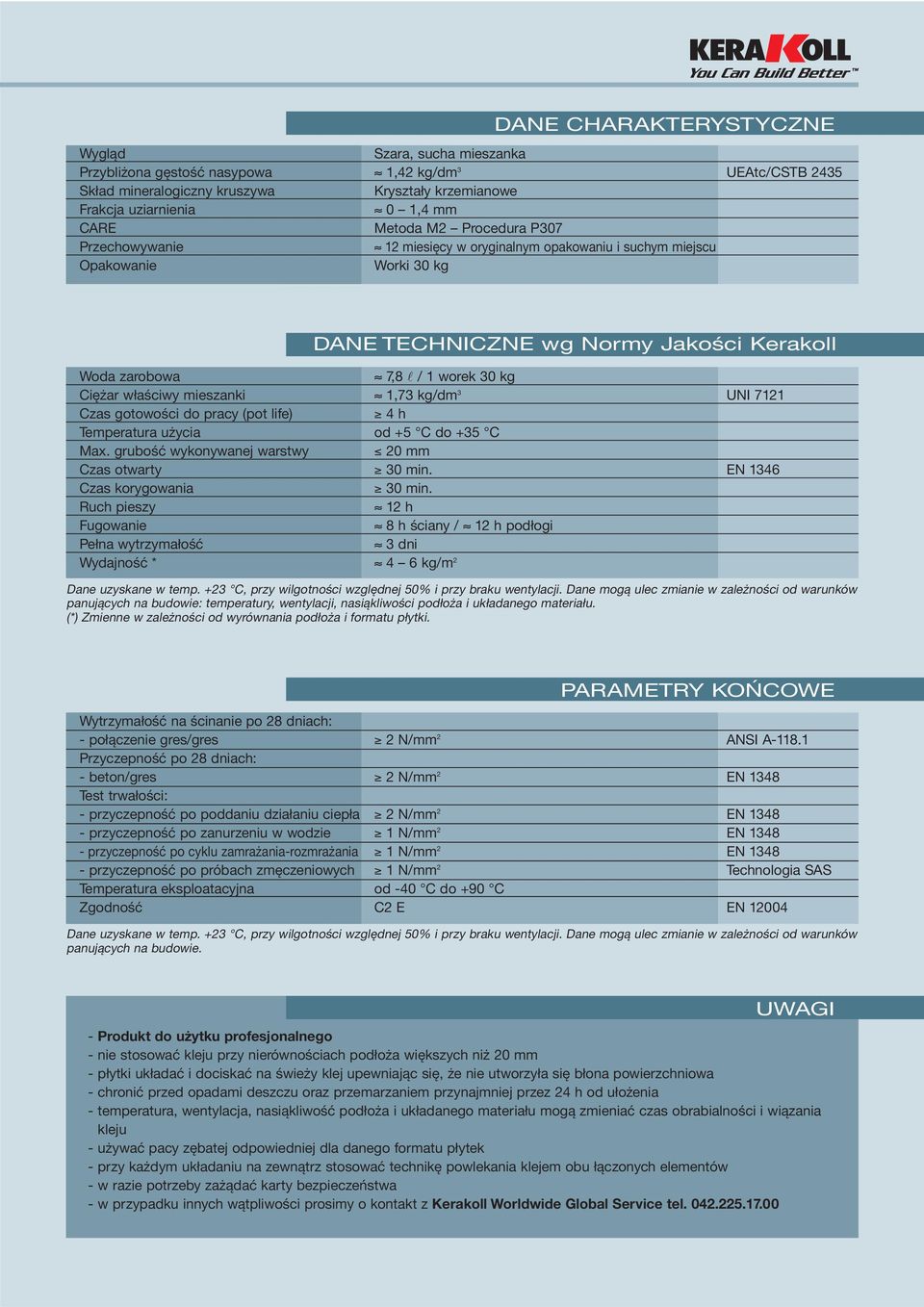 Ciężar właściwy mieszanki 1,73 kg/dm 3 UNI 7121 Czas gotowości do pracy (pot life) 4 h Temperatura użycia od +5 C do +35 C Max. grubość wykonywanej warstwy 20 mm Czas otwarty 30 min.