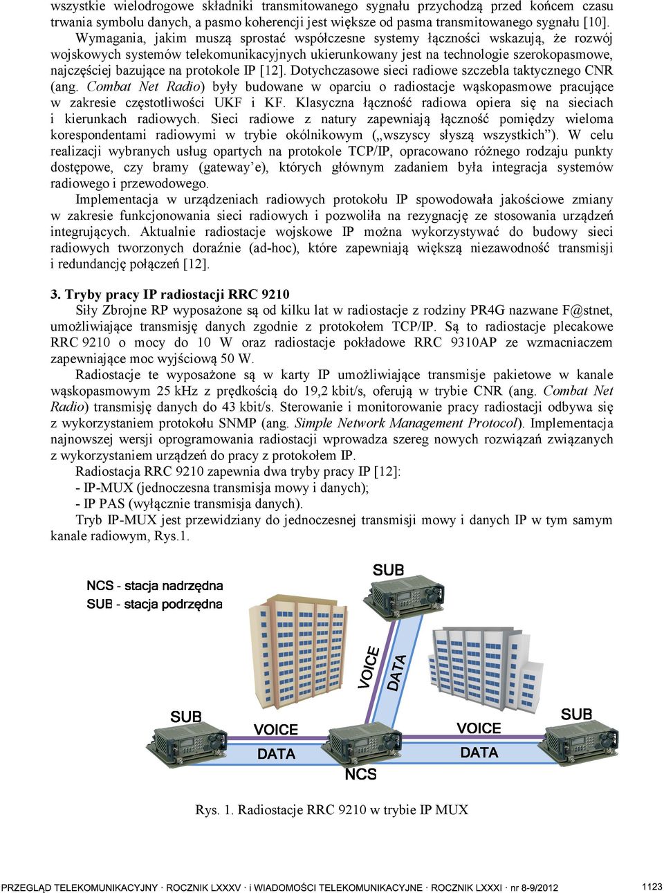 protokole IP [12]. Dotychczasowe sieci radiowe szczebla taktycznego CNR (ang. Combat Net Radio) były budowane w oparciu o radiostacje w skopasmowe pracuj ce w zakresie cz stotliwo ci UKF i KF.