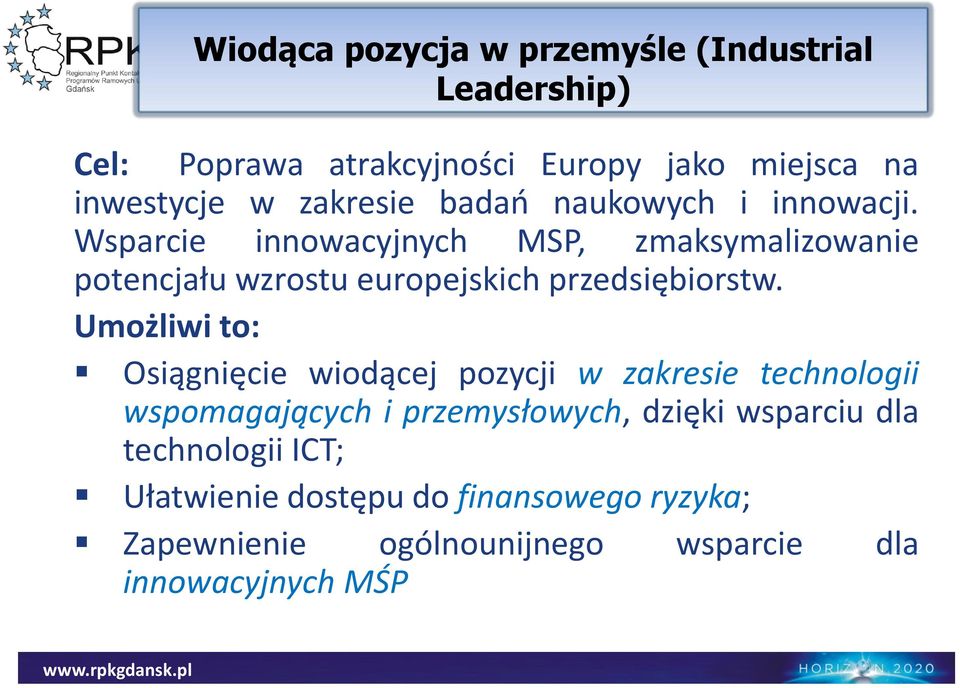 Wsparcie innowacyjnych MSP, zmaksymalizowanie potencjału wzrostu europejskich przedsiębiorstw.